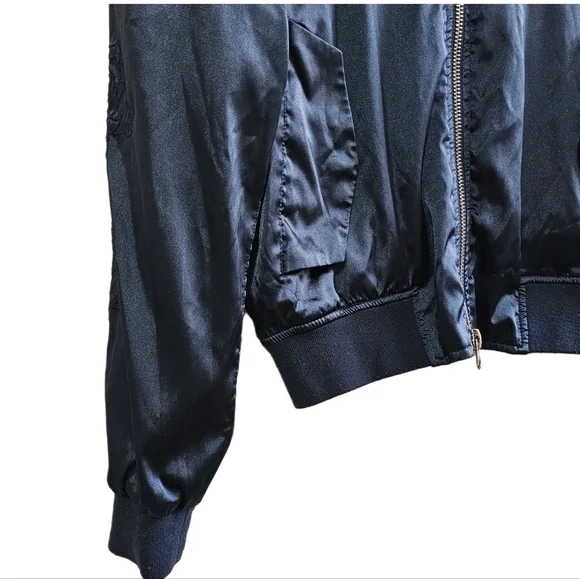 PacSun floral navy blue embroidered satin lined full zip jacket size sma… - Picture 6 of 14